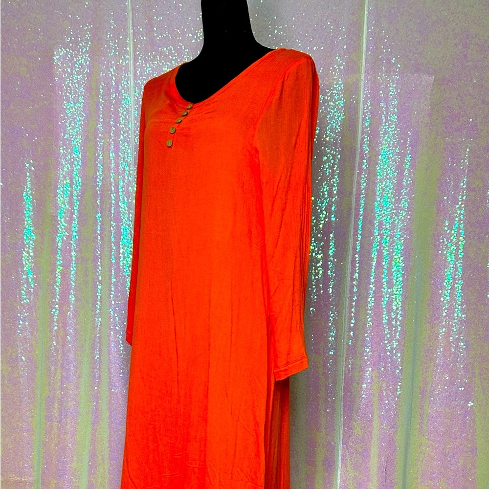 Hanyi Fushi Dress Long Midi Lagenlook Orange Gauzy Size Small